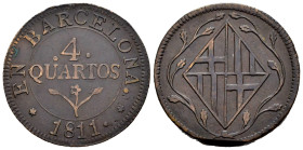 José Napoleón (1808-1814). 4 cuartos. 1811. Barcelona. (Cal-17). Ae. 8,74 g. EBC-. Est...35,00.