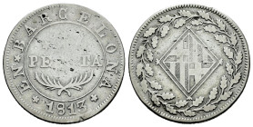 José Napoleón (1808-1814). 1 peseta. 1813. Barcelona. (Cal-38). Ag. 5,19 g. BC+/MBC-. Est...80,00.