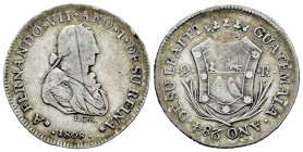 Fernando VII (1808-1833). Medalla de proclamación. 1808. Guatemala. (Cal-788). (H-14). Ag. 6,75 g. Raya en anverso. Módulo de 2 reales. Rara. MBC-/MBC...