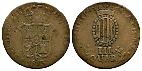 Fernando VII (1808-1833). 3 cuartos. 1812. Cataluña. (Cal-12). Ae. 6,45 g. El 3 de la fecha recto. BC+. Est...25,00.