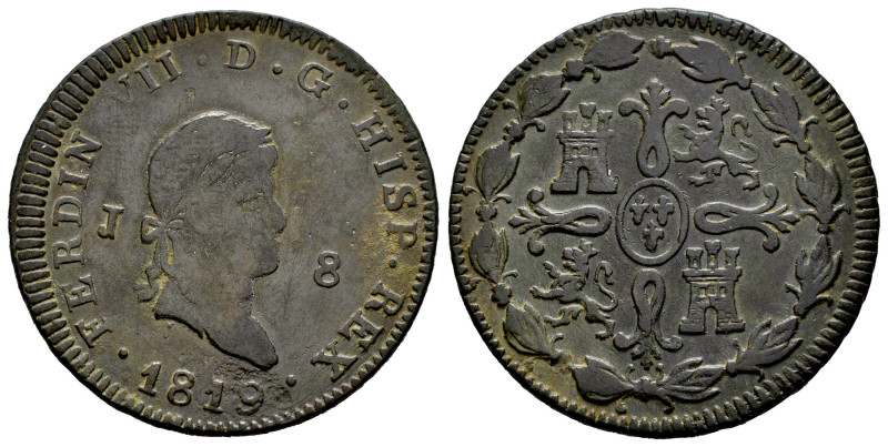 Fernando VII (1808-1833). 8 maravedís. 1819. Jubia. (Cal-199). Ae. 10,17 g. MBC....