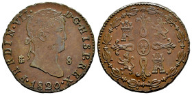 Fernando VII (1808-1833). 8 maravedís. 1820. Segovia. (Cal-218). Ae. 1049,00 g. MBC+. Est...35,00.