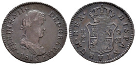 Fernando VII (1808-1833). 2 reales. 1812. Cádiz. CI. (Cal-727). Ag. 5,78 g. Pátina oscura. MBC. Est...50,00.