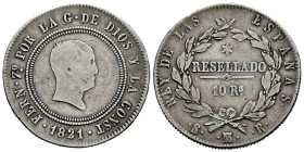 Fernando VII (1808-1833). 10 reales. 1821. Madrid. SR. (Cal-1088). Ag. 13,43 g. Tipo "Cabezón". BC+/MBC-. Est...35,00.