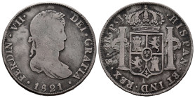 Fernando VII (1808-1833). 4 reales. 1821. Potosí. PJ. (Cal-1104). Ag. 13,03 g. Escasa. BC/BC+. Est...50,00.