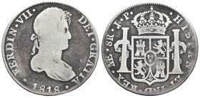 Fernando VII (1808-1833). 8 reales. 1818. Lima. JP. (Cal-1251). Ag. 25,79 g. BC. Est...50,00.