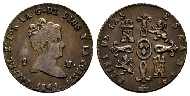 Isabel II (1833-1868). 2 maravedís. 1849. Segovia. (Cal-61). Ae. 2,45 g. MBC+. E...