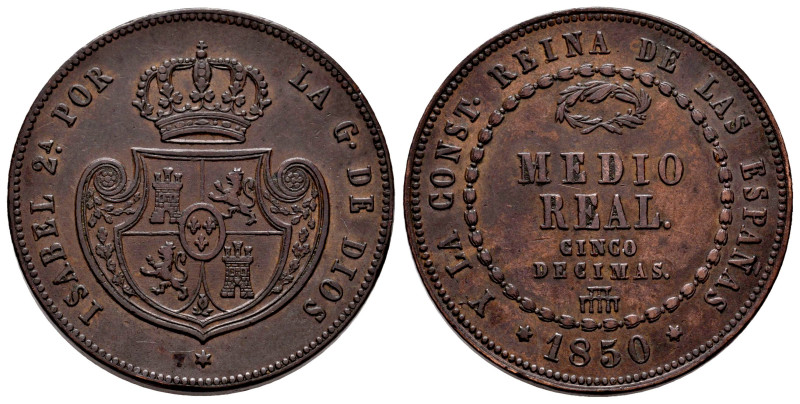 Isabel II (1833-1868). 1/2 real. 1850. Segovia. (Cal-155). Ae. 19,25 g. Leves go...