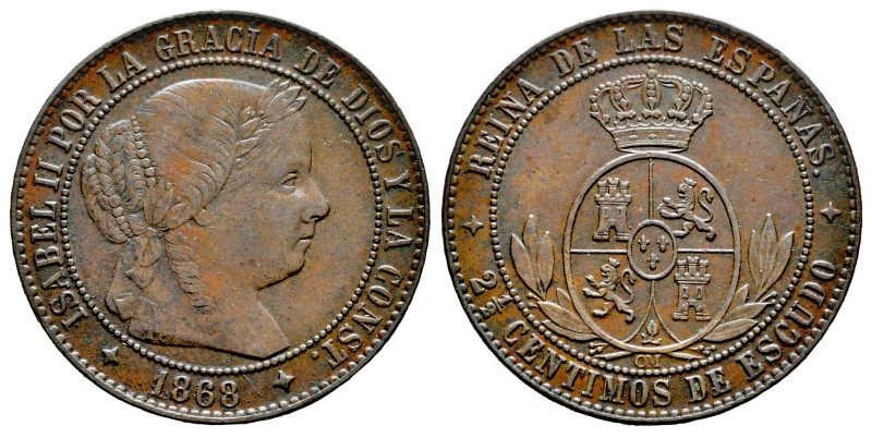 Isabel II (1833-1868). 2 1/2 céntimos de escudo. 1868. Jubia. (Cal-237). Ae. 6,3...