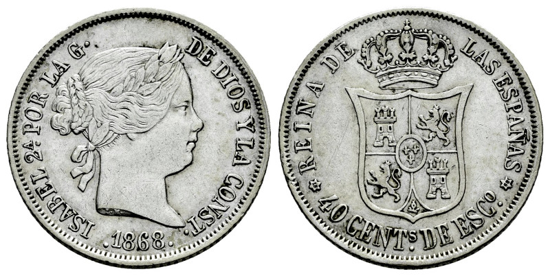 Isabel II (1833-1868). 40 céntimos de escudo. 1868 *18-68. Madrid. (Cal-341). Ag...