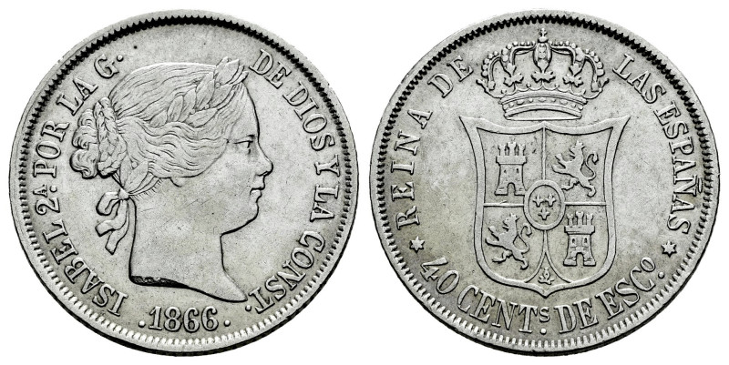 Isabel II (1833-1868). 40 céntimos de escudo. 1866. Madrid. (Cal-501). Ag. 5,12 ...