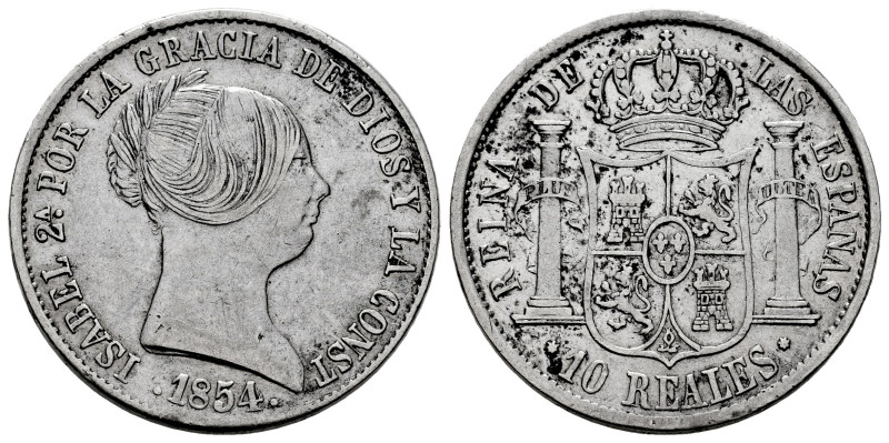 Isabel II (1833-1868). 10 reales. 1854. Barcelona. (Cal-509). Ag. 12,94 g. MBC-....