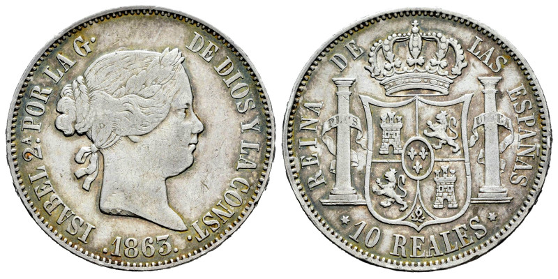 Isabel II (1833-1868). 10 reales. 1863. Madrid. (Cal-540). Ag. 12,90 g. Ligero t...