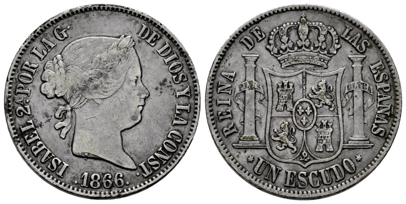 Isabel II (1833-1868). 1 escudo. 1866. Madrid. (Cal-564). Ag. 12,94 g. MBC-. Est...