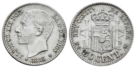 Alfonso XII (1874-1885). 50 céntimos. 1885*8-5. Madrid. MSM. (Cal-14). Ag. 2,49 g. Ligeramente limpiada. EBC-/MBC+. Est...65,00.