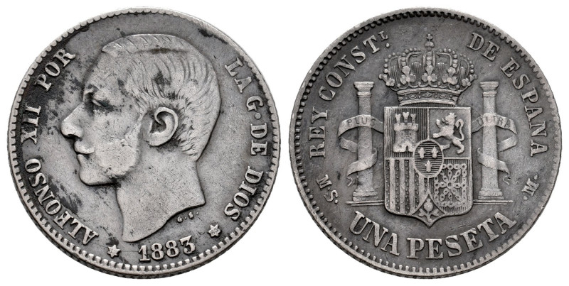 Alfonso XII (1874-1885). 1 peseta. 1883*18-83. Madrid. MSM. (Cal-21). Ag. 4,94 g...