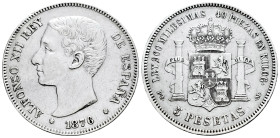 Alfonso XII (1874-1885). 5 pesetas. 1879*_8-76. Madrid. DEM. (Cal-37). Ag. 24,83 g. Ligeramente limpiada. MBC+/MBC. Est...35,00.