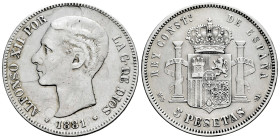 Alfonso XII (1874-1885). 5 pesetas. 1881*18-81. Madrid. MSM. (Cal-44). Ag. 24,75 g. Limpiada. MBC. Est...35,00.