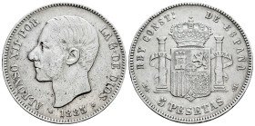 Alfonso XII (1874-1885). 5 pesetas. 1885*18-87. Madrid. MSM. (Cal-62). Ag. 24,75 g. BC+/MBC-. Est...25,00.