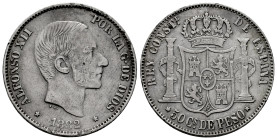 Alfonso XII (1874-1885). 50 centavos. 1882. Manila. (Cal-118). Ag. 12,77 g. Golpes. MBC-/BC+. Est...30,00.