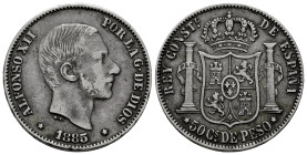 Alfonso XII (1874-1885). 50 centavos. 1885. Manila. (Cal-124). Ag. 12,96 g. MBC-. Est...25,00.