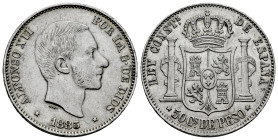 Alfonso XII (1874-1885). 50 centavos. 1885. Manila. (Cal-124). Ag. 13,01 g. EBC-/EBC. Est...50,00.