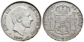 Alfonso XII (1874-1885). 50 centavos. 1885. Manila. (Cal-124). Ag. 12,97 g. Ligeramente frotada. Rayitas. MBC+. Est...30,00.