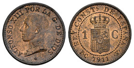 Alfonso XIII (1886-1931). 1 céntimo. 1911*1. Madrid. PCV. (Cal-3). Ae. 1,01 g. Restos de brillo original. EBC+. Est...80,00.