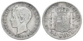 Alfonso XIII (1886-1931). 50 céntimos. 1895*9-6. Madrid. PGV. (Cal-44). Ag. 2,46 g. MBC-. Est...25,00.