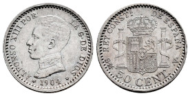 Alfonso XIII (1886-1931). 50 céntimos. 1904*0-4. Madrid. SMV. (Cal-46). Ag. 2,52 g. EBC. Est...20,00.