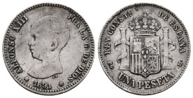 Alfonso XIII (1886-1931). 1 peseta. 1891*18-91. Madrid. PGM. (Cal-53). Ag. 4,91 g. Pátina. MBC. Est...40,00.