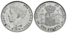 Alfonso XIII (1886-1931). 1 peseta. 1899*18-99. Madrid. SGV. (Cal-57). Ag. 5,03 g. MBC. Est...30,00.