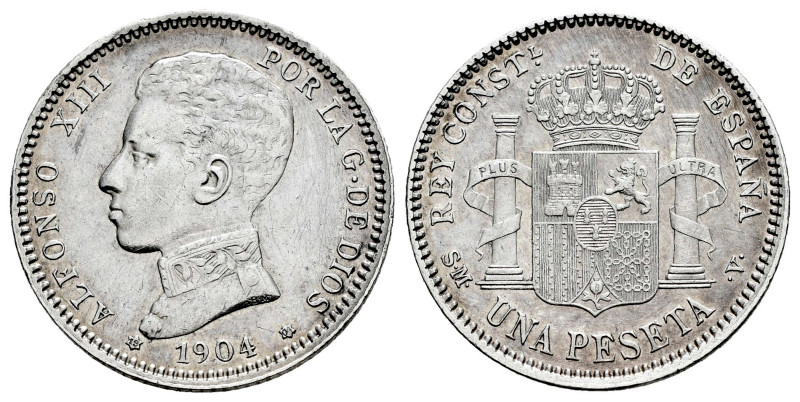 Alfonso XIII (1886-1931). 1 peseta. 1904*19-04. Madrid. SMV. (Cal-68). Ag. 5,05 ...