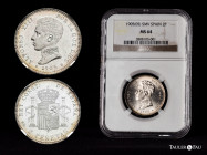 Alfonso XIII (1886-1931). 2 pesetas. 1905*19-05. Madrid. SMV. (Cal-88). Ag. Encapsulada por NGC como MS 64. NGC-MS. Est...60,00.