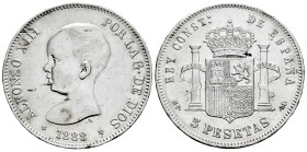 Alfonso XIII (1886-1931). 5 pesetas. 1888*18-88. Madrid. MPM. (Cal-92). Ag. 24,77 g. Limpiada. MBC. Est...30,00.