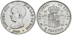 Alfonso XIII (1886-1931). 5 pesetas. 1888*18-88. Madrid. MPM. (Cal-92). Ag. 24,84 g. Limpiada. MBC+. Est...35,00.