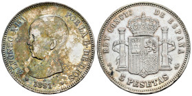 Alfonso XIII (1886-1931). 5 pesetas. 1891*18-91. Madrid. PGM. (Cal-98). Ag. 24,80 g. Golpecito en el canto. Limpiada. Pátina irregular. MBC+/MBC. Est....