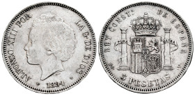 Alfonso XIII (1886-1931). 5 pesetas. 1894*18-94. Madrid. PGV. (Cal-104). Ag. 24,84 g. Limpiada. MBC-/MBC. Est...25,00.