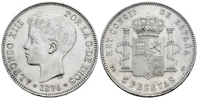 Alfonso XIII (1886-1931). 5 pesetas. 1896*18-96. Madrid. PGV. (Cal-106). Ag. 24,79 g. EBC-. Est...150,00.