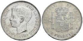 Alfonso XIII (1886-1931). 5 pesetas. 1898*18-98. Madrid. SGV. (Cal-109). Ag. 24,98 g. Limpiada. MBC+. Est...35,00.