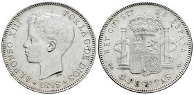 Alfonso XIII (1886-1931). 5 pesetas. 1898*18-98. Madrid. SGV. (Cal-109). Ag. 25,32 g. EBC-. Est...45,00.