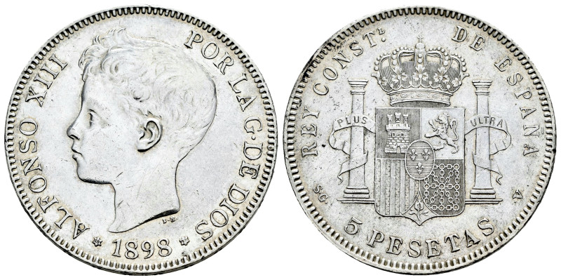 Alfonso XIII (1886-1931). 5 pesetas. 1898*18-98. Madrid. SGV. (Cal-109). Ag. 24,...