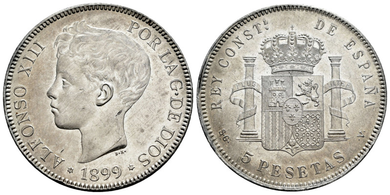 Alfonso XIII (1886-1931). 5 pesetas. 1899*18-99. Madrid. SGV. (Cal-110). Ag. 24,...