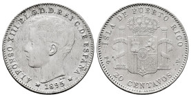 Alfonso XIII (1886-1931). 20 centavos. 1895. Puerto Rico. PGV. (Cal-126). Ag. 4,89 g. Golpecito en reverso. Escasa. MBC. Est...150,00.