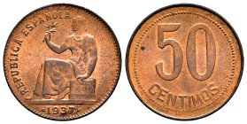 II República (1931-1939). 50 céntimos. 1937*3-6. Madrid. (Cal-30). Ae. 6,00 g. EBC. Est...20,00.