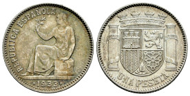 II República (1931-1939). 1 peseta. 1933*19-34. Madrid. (Cal-34). Ag. 5,00 g. Brillo original. EBC+/SC-. Est...30,00.