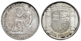 II República (1931-1939). 1 peseta. 1933*3-4. Madrid. (Cal-34). Ag. 5,02 g. EBC. Est...25,00.