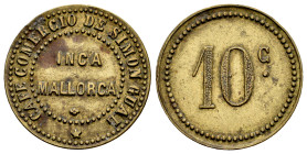 Guerra Civil (1936-1939). Ficha 10 Céntimos. Inca (Mallorca). Café Comercio de Simón Gual. La. 4,38 g. Rara. MBC+. Est...60,00.