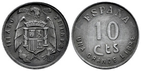 Estado Español (1936-1975). 10 céntimos. (1939). Burgos. (Vs-275). Zn. 5,02 g. III Año Triunfal. Prueba no adoptada acuñada durante la Guerra Civil po...