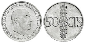 Estado Español (1936-1975). 50 céntimos. 1966*19-68. Madrid. (Cal-32). Al. 1,00 g. Reverso girado. SC. Est...25,00.